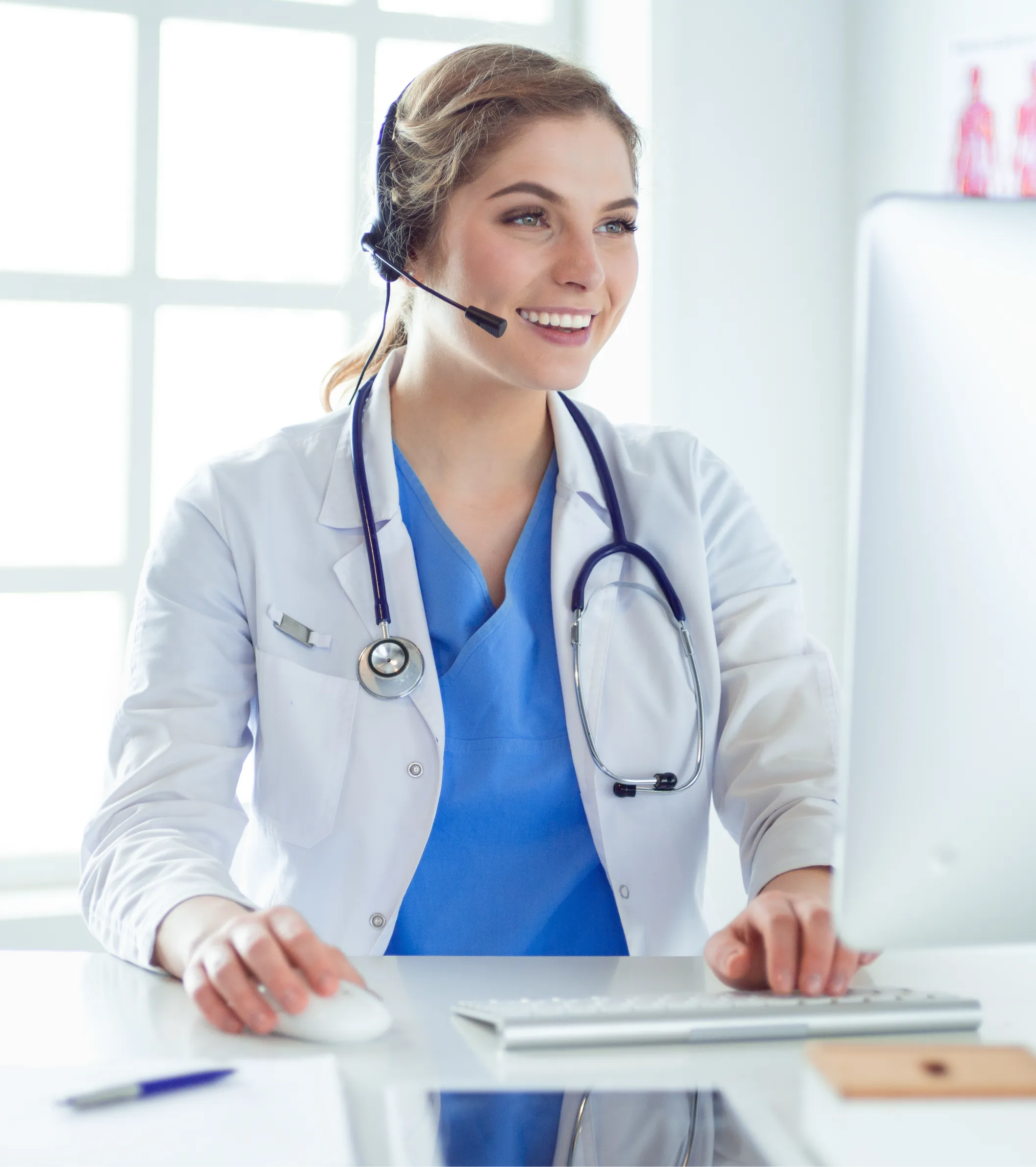 Young doctor answering the phone at a clinic